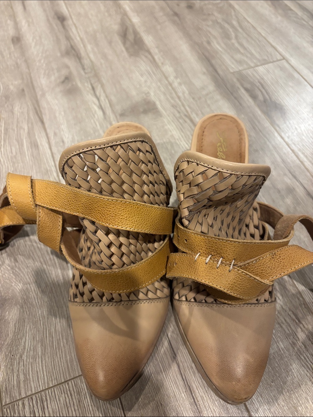 rebels Woven Tan Mule with Mustard Buckle Strap